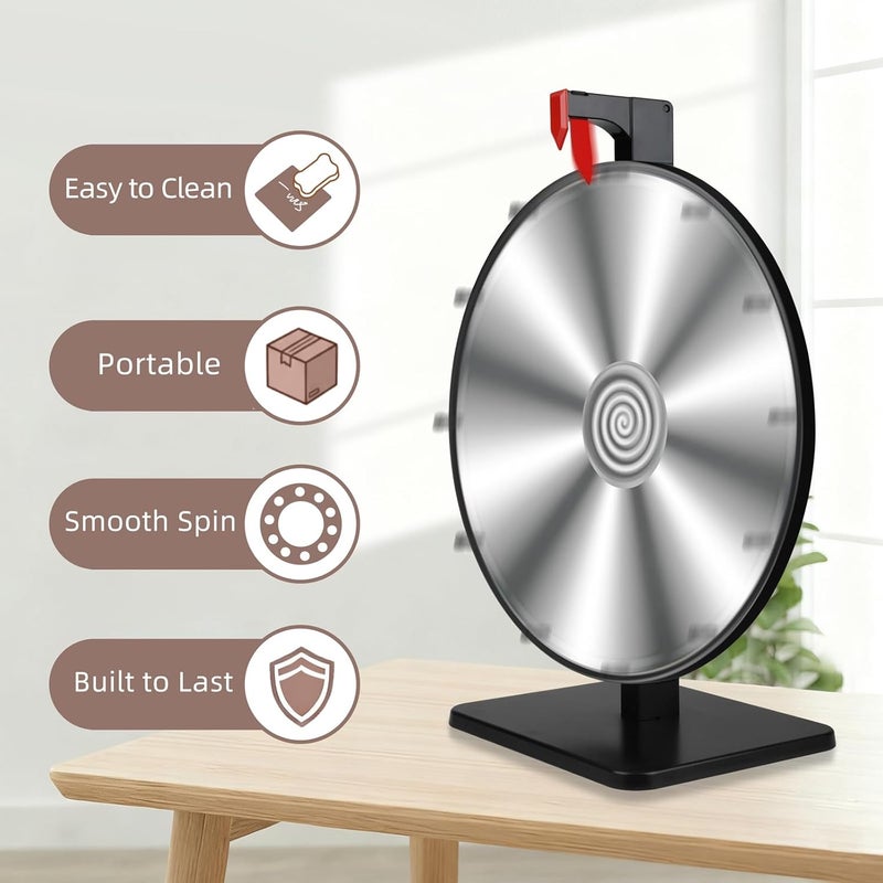 Pionites 12 Inch 12 Slots Prize Wheel Tabletop Fortune Spin with Dry Erase Marker and Eraser for Engaging Home Parties, Trade Show, Carnival Events (12''12Slots Black&White) - Image 2